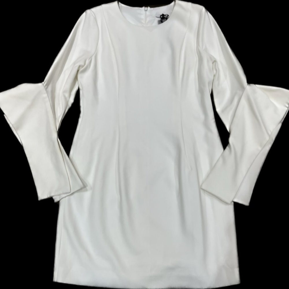 Black Halo 12 white dress w on trend 3/4 sleeves business or cocktail mini NWT
